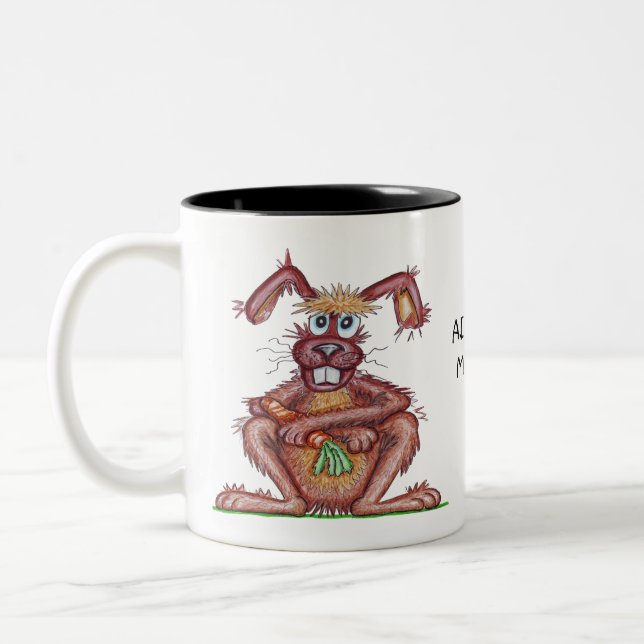 Caneca De Café Em Dois Tons Desenho de Coelho Engraçado e Fofo (Esquerda)