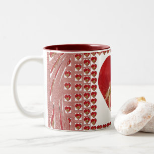 Caneca De Café Em Dois Tons Desenho de Coração de Flor Vermelha Romântica para