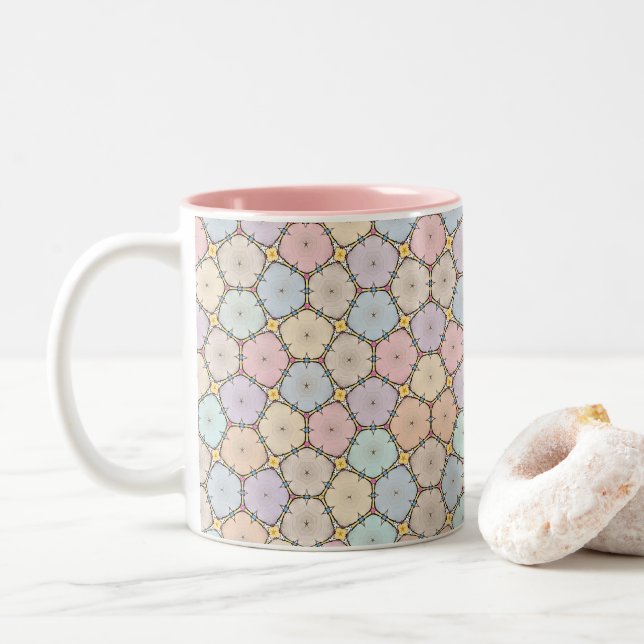 Caneca De Café Em Dois Tons Desenho de fatias de madeira pastéis (Com Donut)