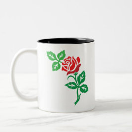 Caneca De Café Em Dois Tons Desenho de Flor de Rosa Vermelha – Beleza Floral C