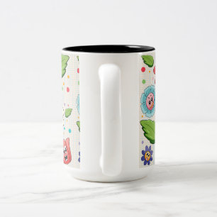 Caneca De Café Em Dois Tons desenho de fundo contínuo com flores coloridas 