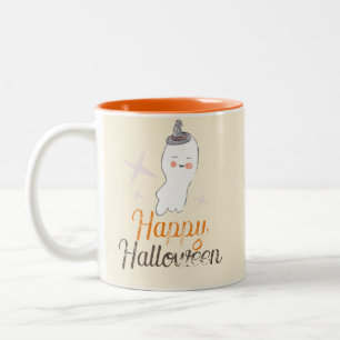 Caneca De Café Em Dois Tons Desenho de Halloween com Doodle Fantasma Retro