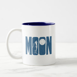 Caneca De Café Em Dois Tons Desenho de Linocut de Halloween do Lobo Lunar