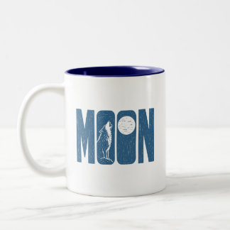 Caneca De Café Em Dois Tons Desenho de Linocut de Halloween do Lobo Lunar