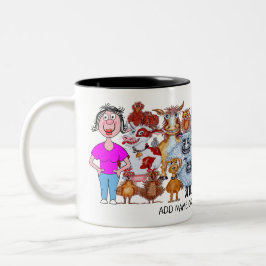 Caneca De Café Em Dois Tons Desenho de mulher e animais
