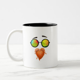 Caneca De Café Em Dois Tons Desenho de Óculos de Sol de Rosto Barbudo Engraçad