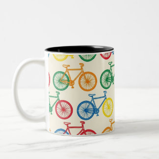 Caneca De Café Em Dois Tons Desenho de padrão de bicicleta abstrata colorida