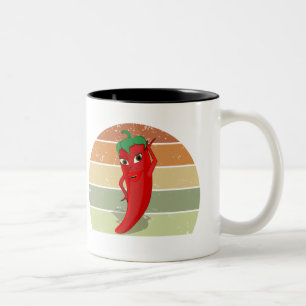 Caneca De Café Em Dois Tons Desenho De Pimenta Quente, Retro-Sunset, Distante