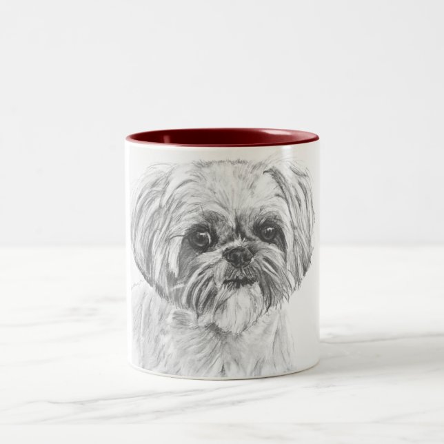 Caneca De Café Em Dois Tons Desenho de Shih Tzu (Centro)