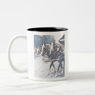 Caneca De Café Em Dois Tons Desenho digital em cavalos de trabalho