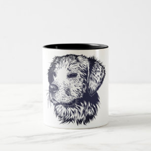 Caneca De Café Em Dois Tons Desenho do Cachorro Preto e Branco