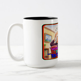 Caneca De Café Em Dois Tons Desenho engraçado de pânico de aperto de baixa do