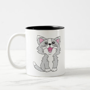 Caneca De Café Em Dois Tons Desenho Feliz de Gato Feliz, Aestésico, De Gato