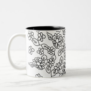 Caneca De Café Em Dois Tons Desenho floral preto e branco