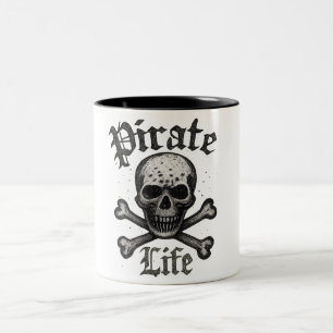 Caneca De Café Em Dois Tons Desenho Grunge Caveira e Ossos Cruzados da Vida Pi