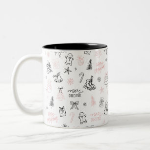 Caneca De Café Em Dois Tons Desenho Mão Livre Caprichoso Natal Rosa Preto