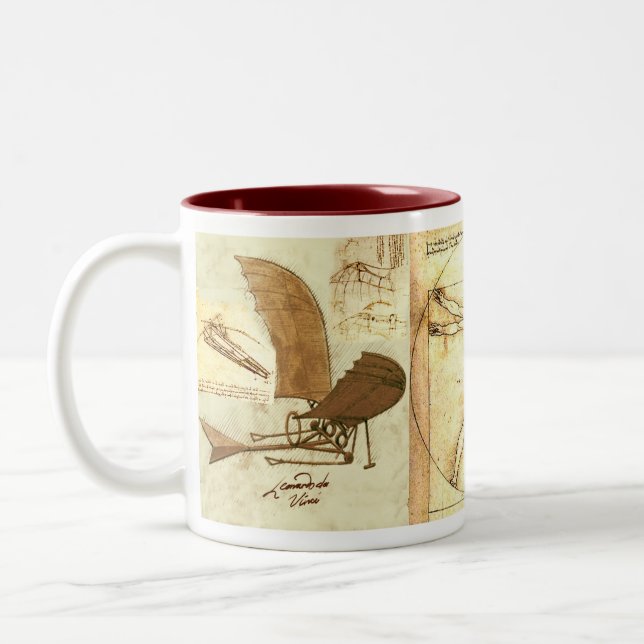 Caneca De Café Em Dois Tons Desenhos 1 de Leonado da Vinci (Esquerda)
