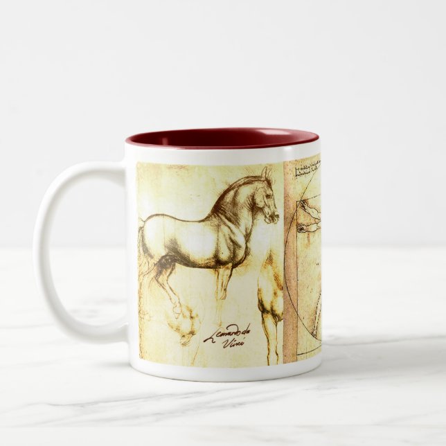 Caneca De Café Em Dois Tons Desenhos 3 de Leonado da Vinci (Esquerda)