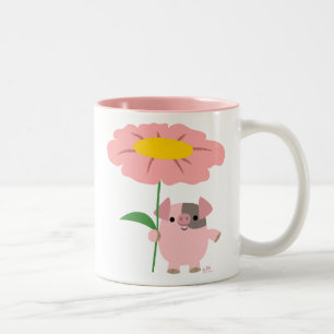 Caneca De Café Em Dois Tons Desenhos animados bonitos leitães com um presente