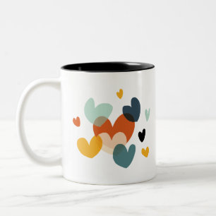 Caneca De Café Em Dois Tons Desenhos de Coração de Amor Bonito