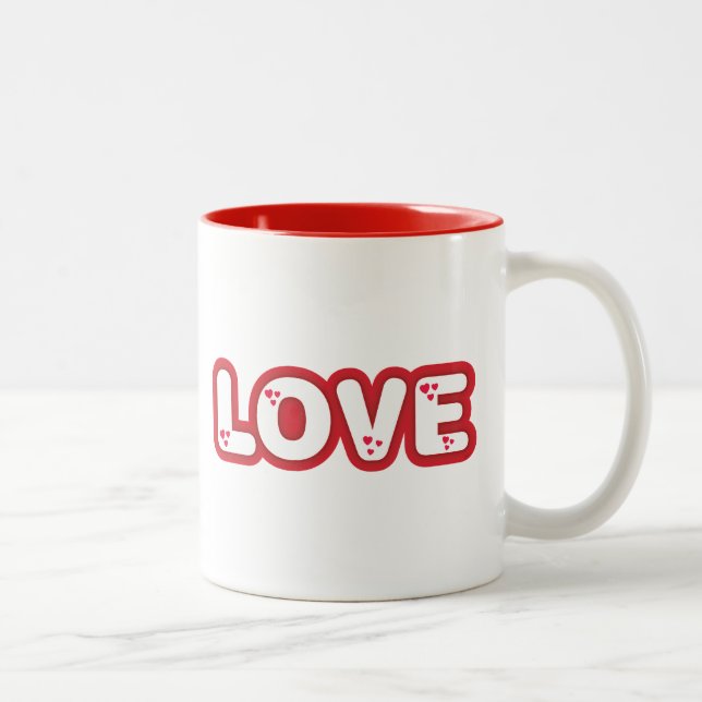 Caneca De Café Em Dois Tons Design "Amor", letras arredondadas vermelhas com c (Direita)