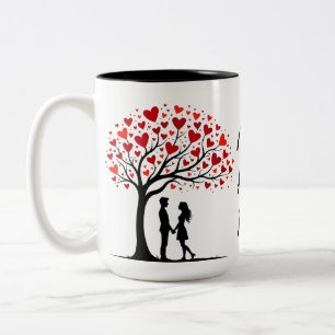 Caneca De Café Em Dois Tons Design Árvore do Amor Romântico do Dia dos Namorad