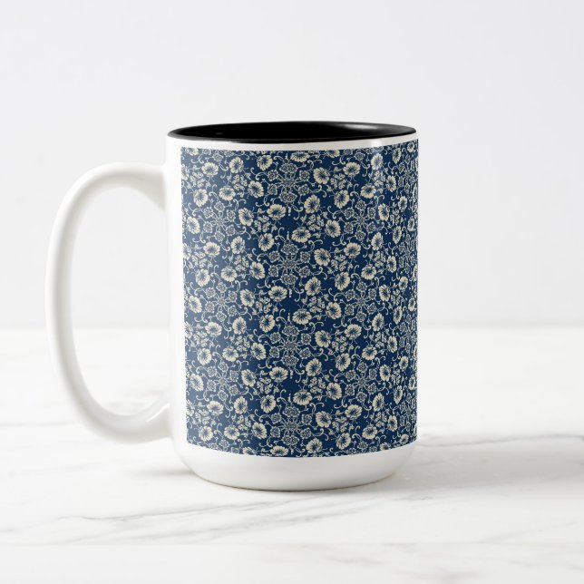 Caneca De Café Em Dois Tons Design Azul Medieval (Esquerda)