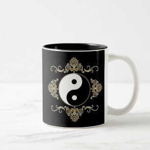 Caneca De Café Em Dois Tons Design bonito de Yin Yang no preto e no ouro