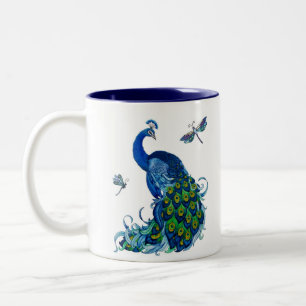 Caneca De Café Em Dois Tons Design Clássico de Peacock e Dragonfly
