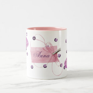 Caneca De Café Em Dois Tons Design cor-de-rosa bonito customizável da