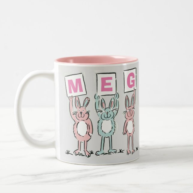 Caneca De Café Em Dois Tons design de 3 letras do nome DIVERTIDO Rabbits (Esquerda)