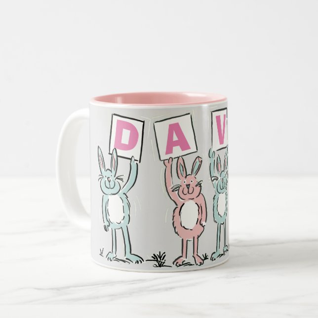 Caneca De Café Em Dois Tons design de 4 letras do coelho divertido (Frente Esquerda)