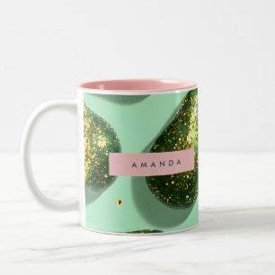 Caneca De Café Em Dois Tons Design de Abacate com Purpurina Personalizado em P