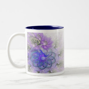 Caneca De Café Em Dois Tons Design de Abstrato de Flor de Lacy Roxa e Azul