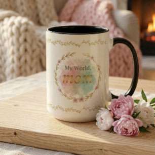 Caneca De Café Em Dois Tons Design de água-forte floral elegante com citação d