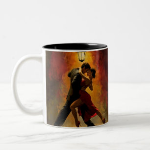 Caneca De Café Em Dois Tons ✨Design de Arte Romântica de Casal de Tango Elegan