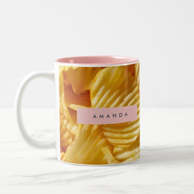 Caneca De Café Em Dois Tons Design de Batata Frita Crocante Personalizado (Esquerda)