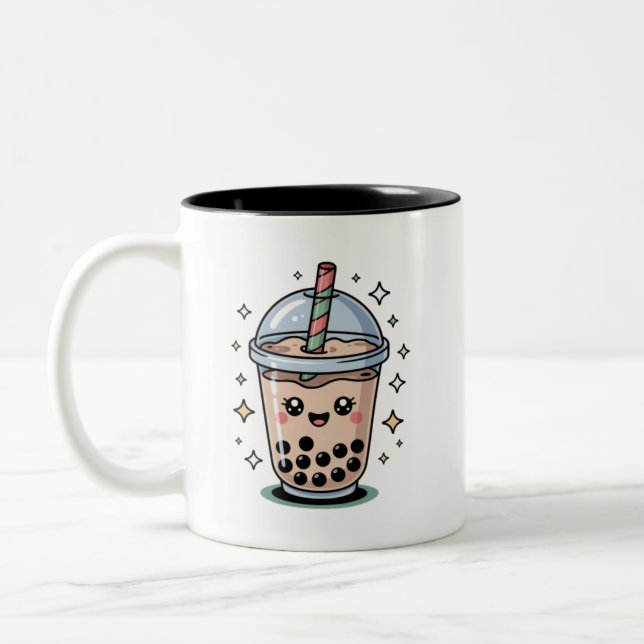 Caneca De Café Em Dois Tons Design de Bebida de Bolhas Kawaii Fofo (Esquerda)
