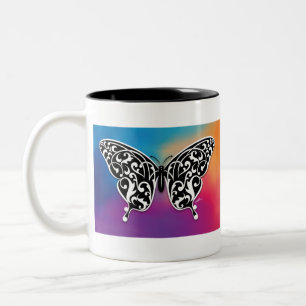 Caneca De Café Em Dois Tons Design de borboleta com cores sunset