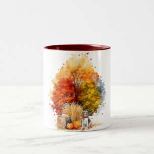 Caneca De Café Em Dois Tons Design de cachorro outonal em aquarela - Beagle