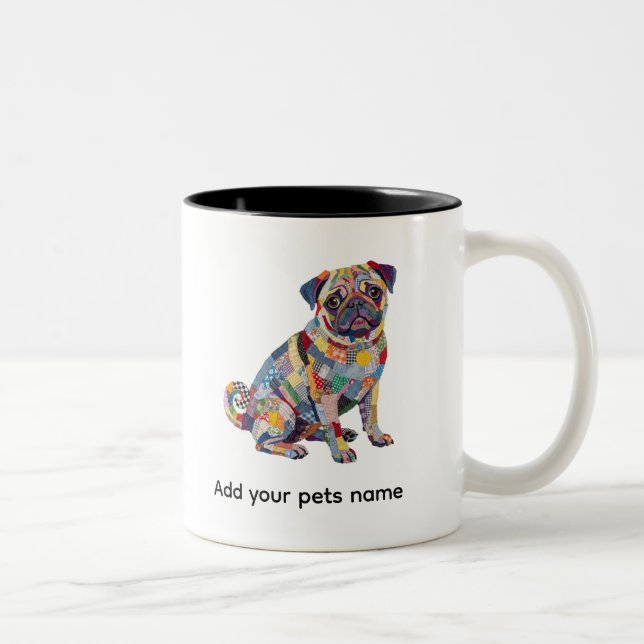 Caneca De Café Em Dois Tons Design de cachorro Pug fofo (Direita)