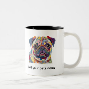 Caneca De Café Em Dois Tons Design de cachorro Pug fofo