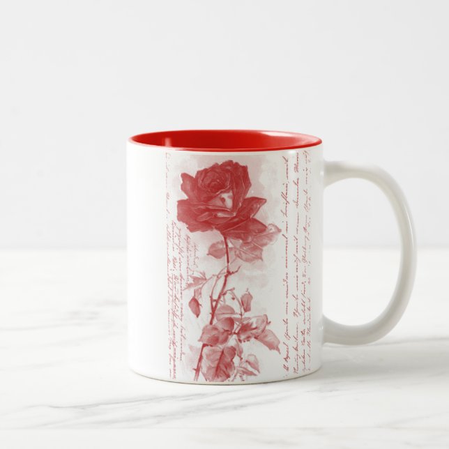 Caneca De Café Em Dois Tons Design de Cartão Postal rosa vermelha (Direita)