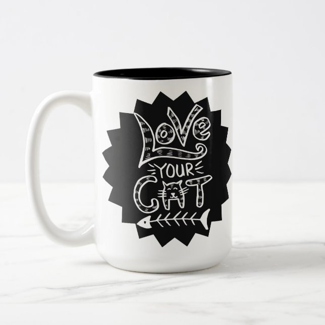 Caneca De Café Em Dois Tons Design de Citação Fofa para Amar seu Gato (Esquerda)