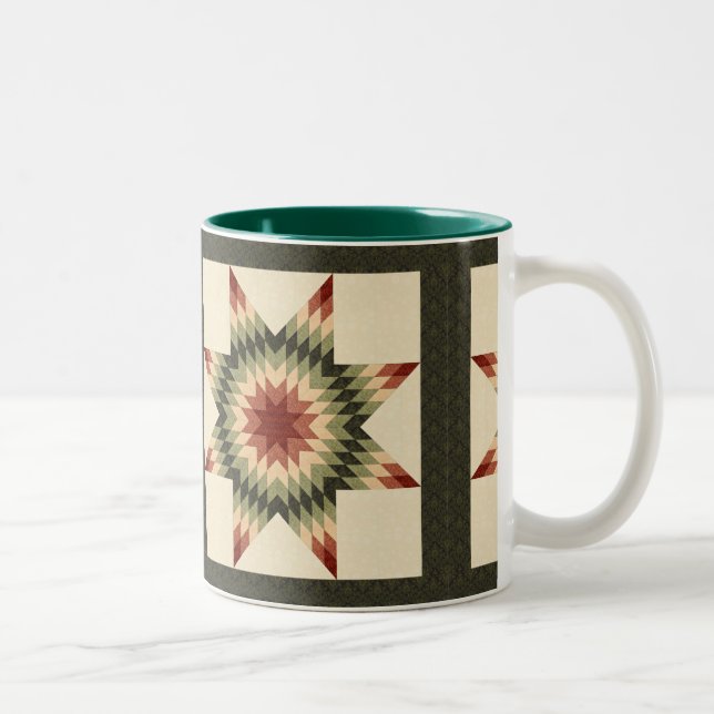 Caneca De Café Em Dois Tons Design de Colcha Lone Star de Outono (Direita)
