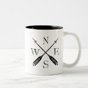 Caneca De Café Em Dois Tons Design de Compass Russo de Vintage Simples