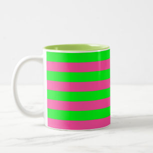 Caneca De Café Em Dois Tons Design de faixa rosa e verde