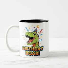 Caneca De Café Em Dois Tons Design de festa de aniversário de dinossauro fofo
