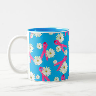 Caneca De Café Em Dois Tons design de fita rosa e margarida