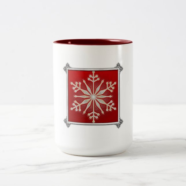 Caneca De Café Em Dois Tons Design de floco de neve Personalizável Natal (Centro)
